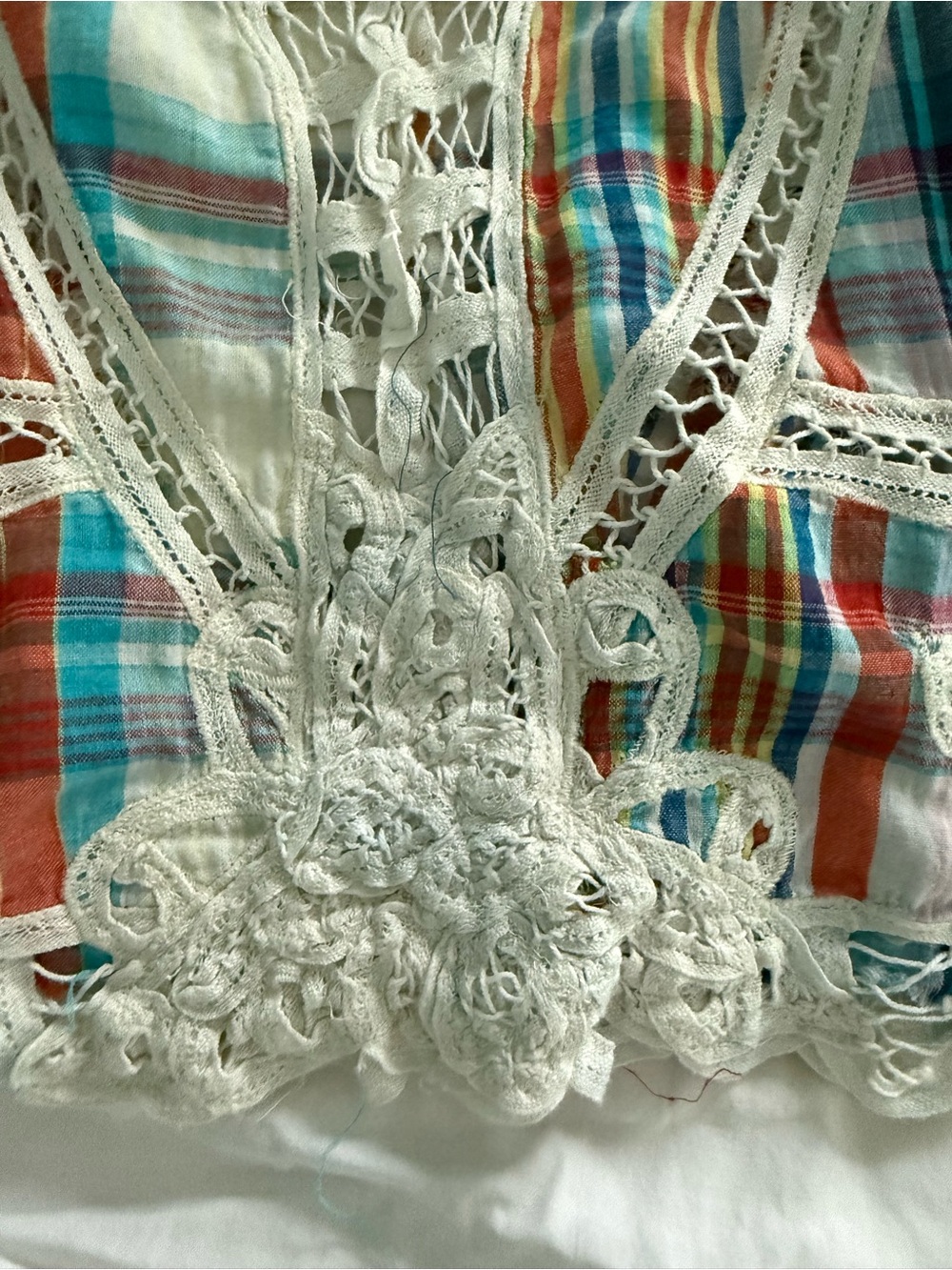 Free People Multicolor Plaid Crochet Trim Cami - White Crochet - Picture 5 of 5